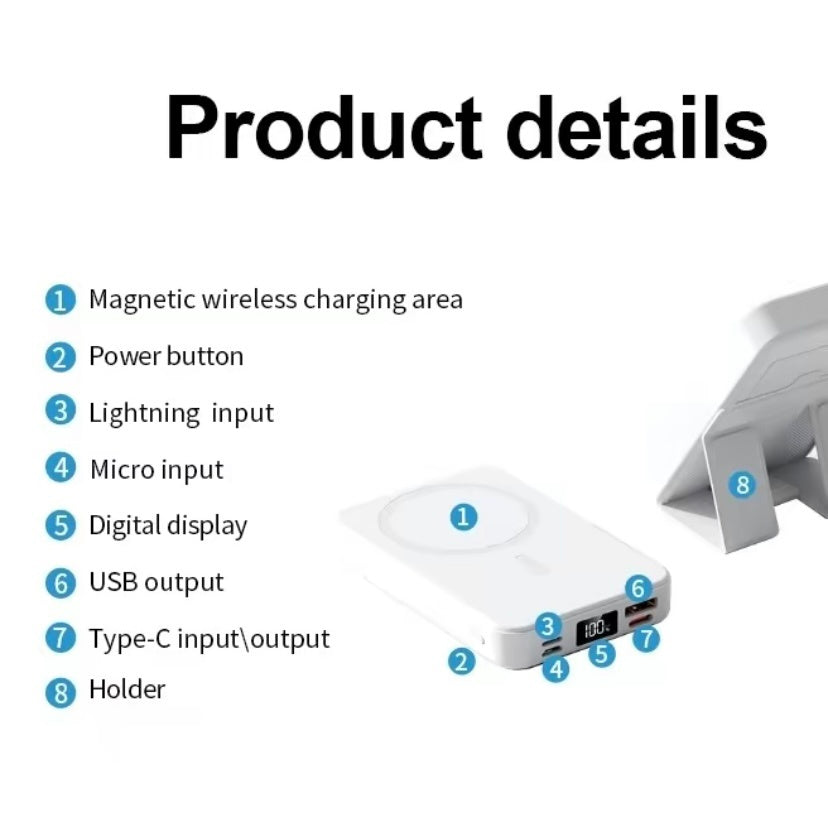Power Bank Magnetic Portable Wireless FastCharger 10000mAh Type - C Cable LEDDisplay 22.5W PD Fast Charging LightingMag-Safe Battery Pack For IPhone