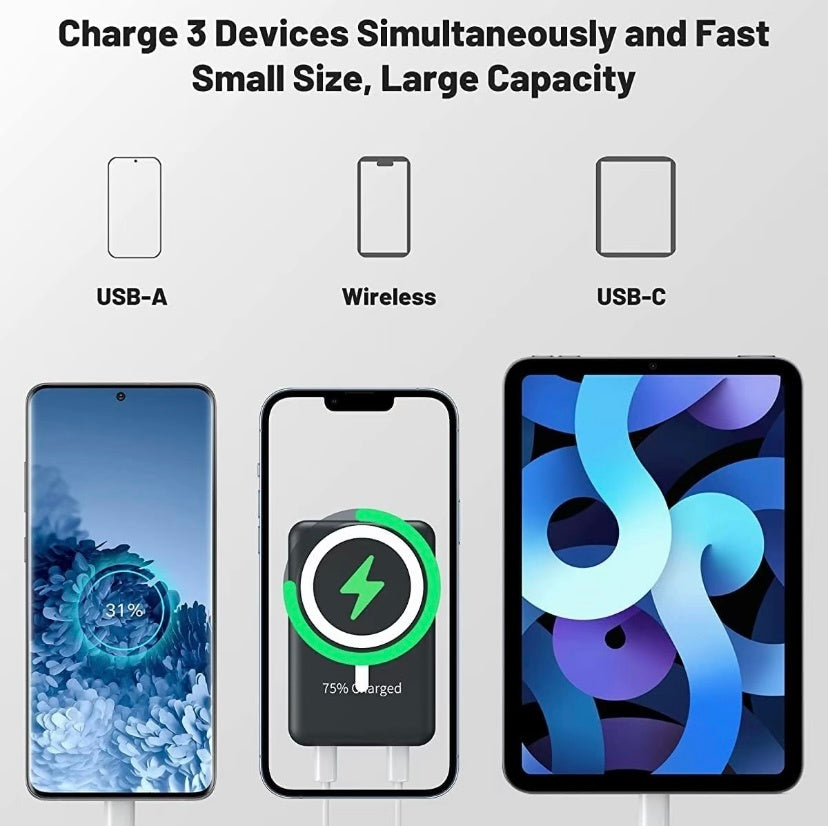 Power Bank Magnetic Portable Wireless FastCharger 10000mAh Type - C Cable LEDDisplay 22.5W PD Fast Charging LightingMag-Safe Battery Pack For IPhone